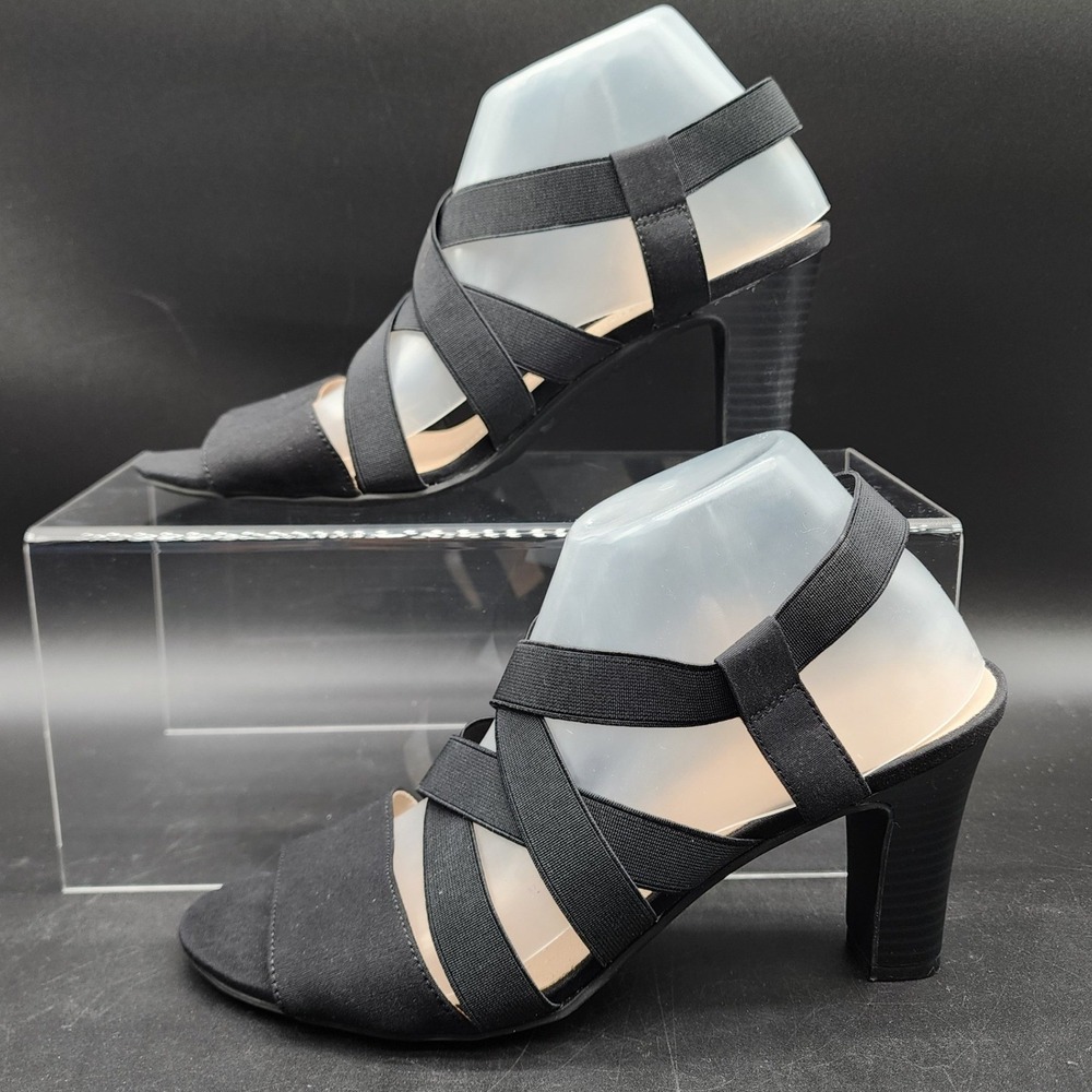 LifeStride 9.5W Black Charlotte Strappy Heel Sandal Comfort Elastic Dressy Shoe